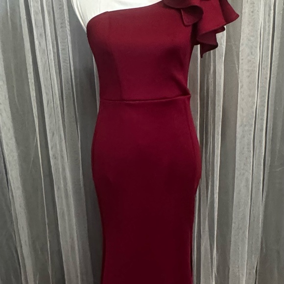 Aveline Slit Burgundy Maxi Off The Shoulder Long Formal Dress (1Q0006) - Picture 11 of 11